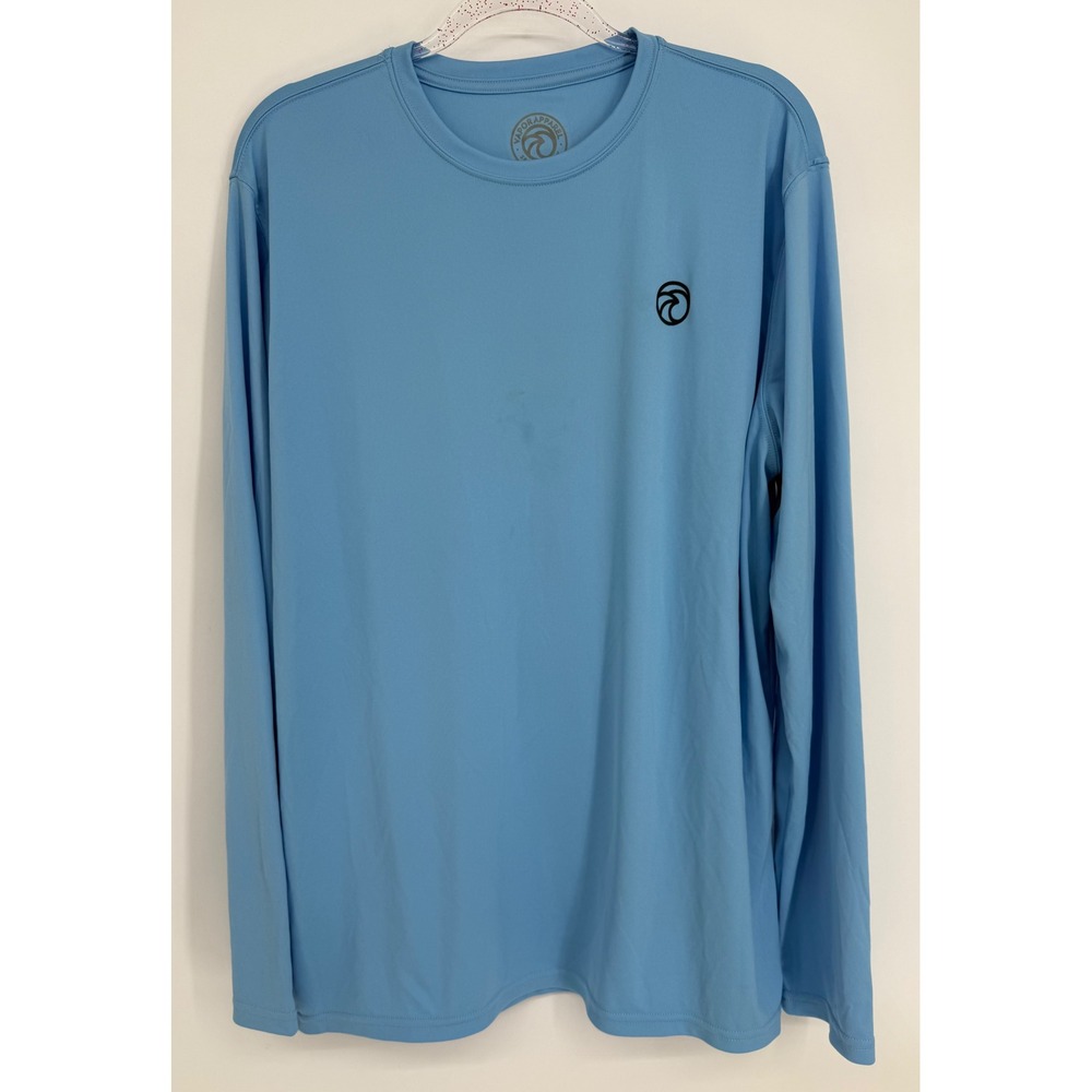Vapor Apparel Mens Blue Performance Long Sleeve UPF 50+ Whale Flag Shirt Sz XL